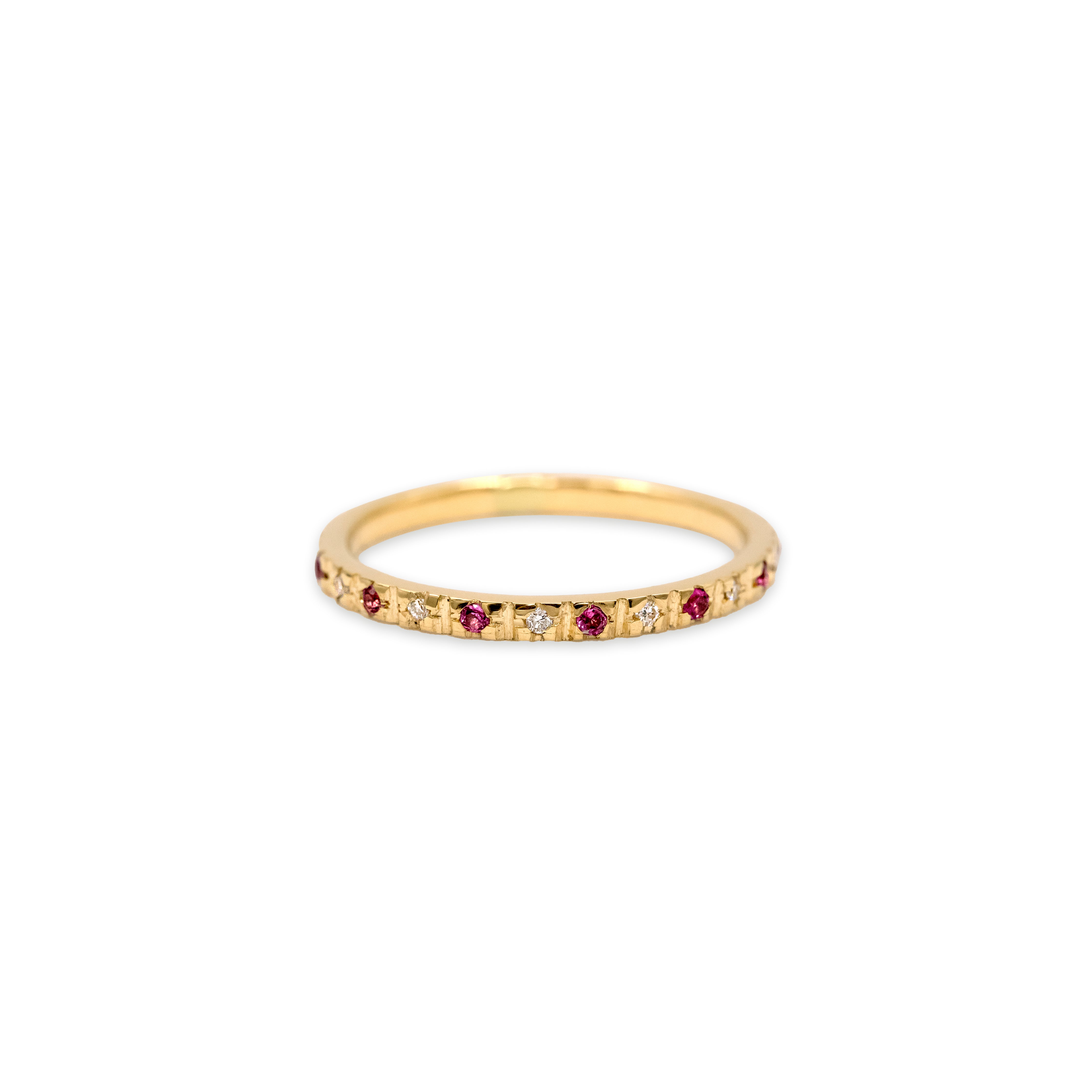 New!Anillo Royal Rodolitas diamantes Oro 18kts