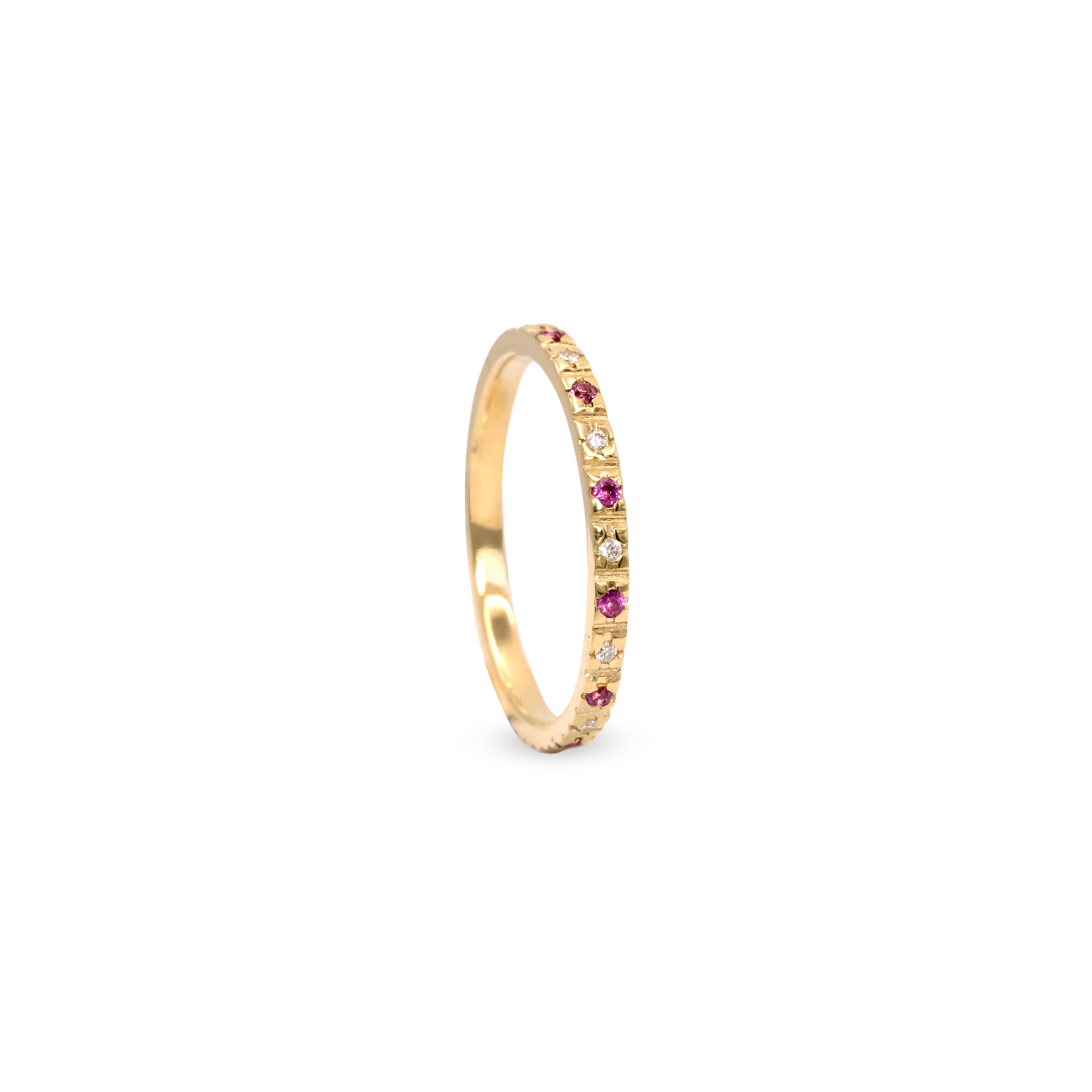 New!Anillo Royal Rodolitas diamantes Oro 18kts