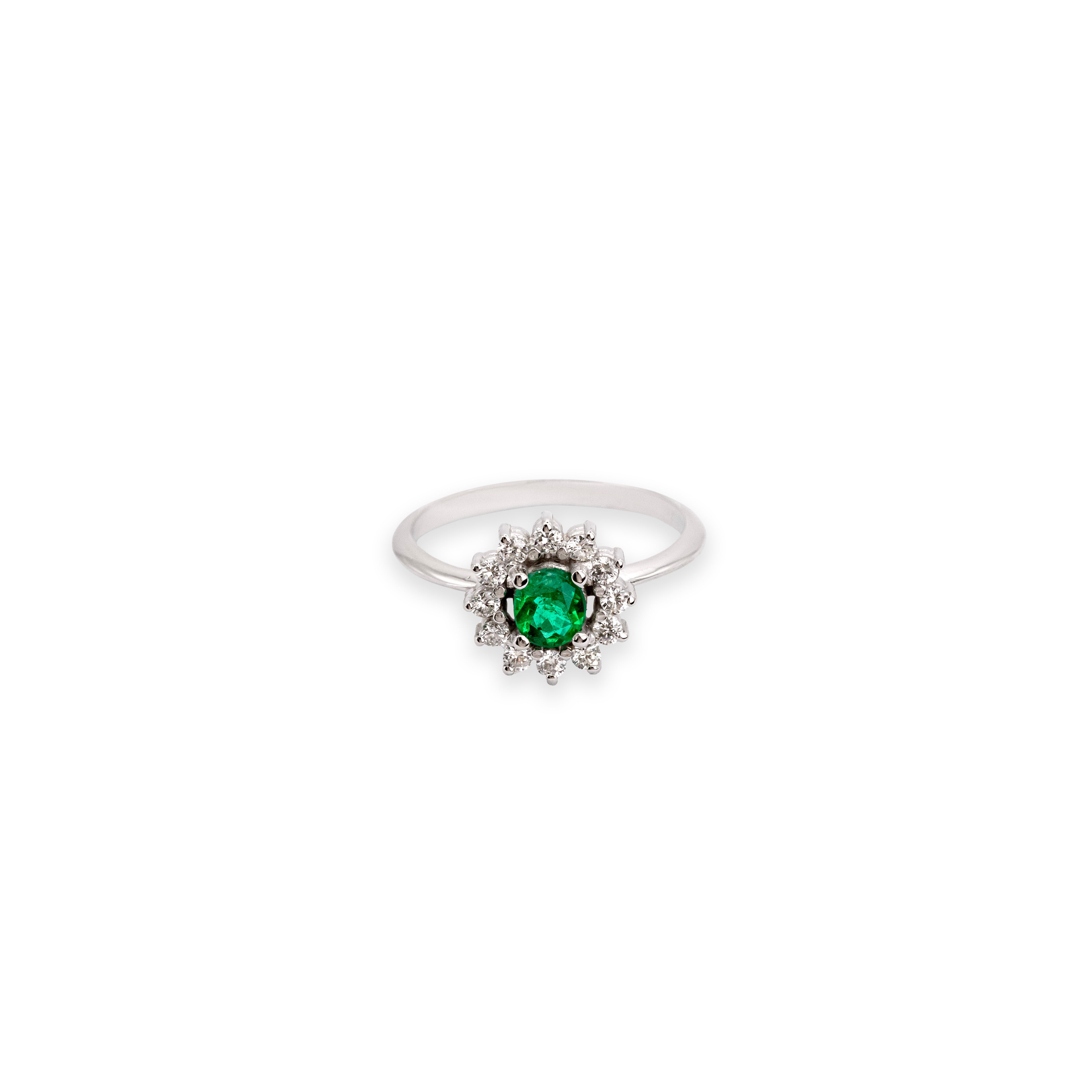 Anillo Lady Di Esmeralda oval Diamsntes oro blanco 18kts