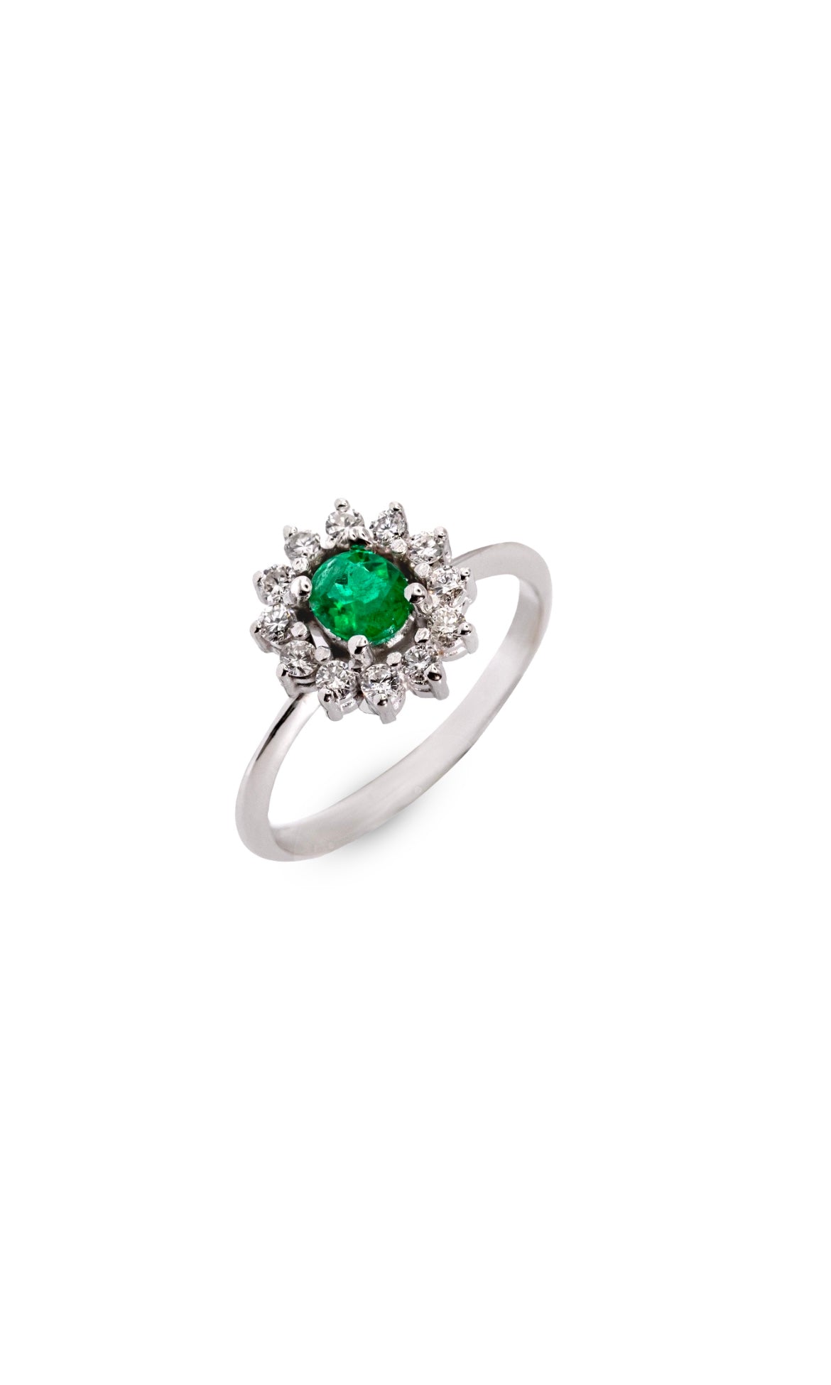 Anillo Lady Di Esmeralda oval Diamsntes oro blanco 18kts
