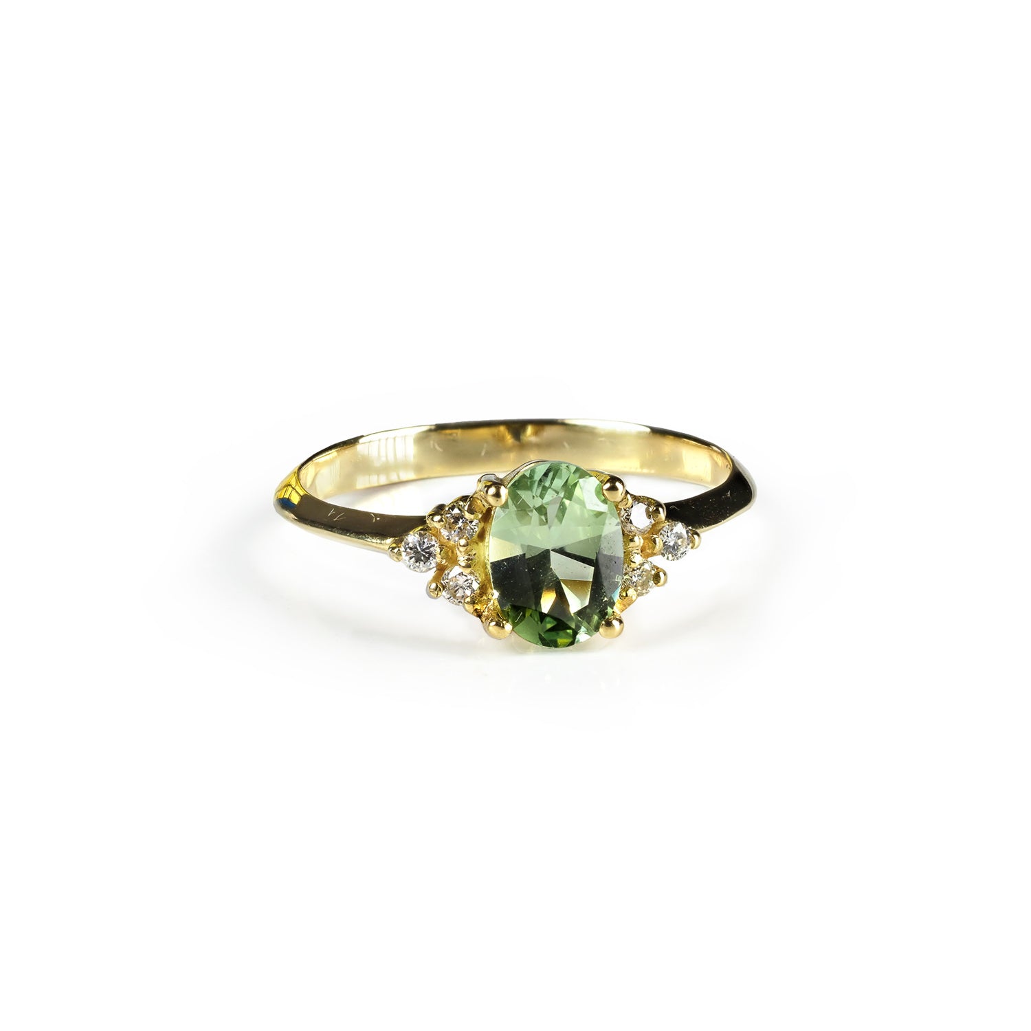 Turmalina Verde con seis diamantes Oro 18kt